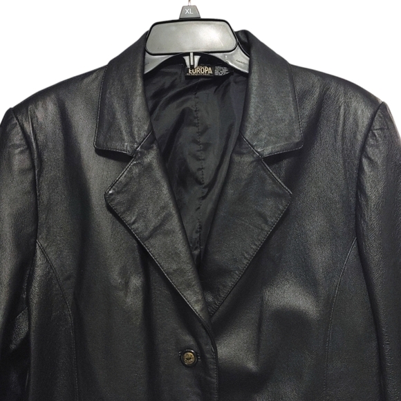 Newport News Black Button Front Genuine Leather Jacket Coat Women's Size Large L - Picture 5 of 11